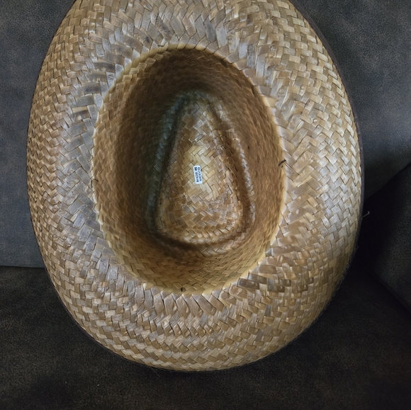 Western Straw Hat Made in Mexico with Brown & Silver Band Around Rim - Picture 7 of 8